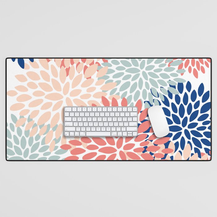 Floral Blooms, Coral, Navy, Aqua Desk Mat Gallery Image 1