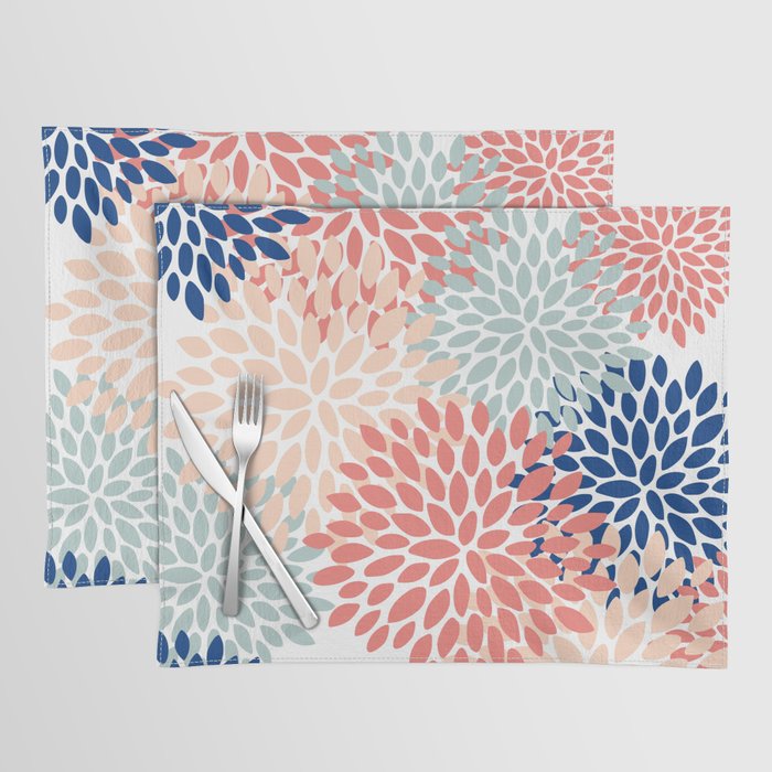 Floral Blooms, Coral, Navy, Aqua Placemat Gallery Image 1
