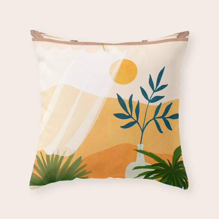 Golden Sunset Terrace Throw Pillow Gallery Image 1