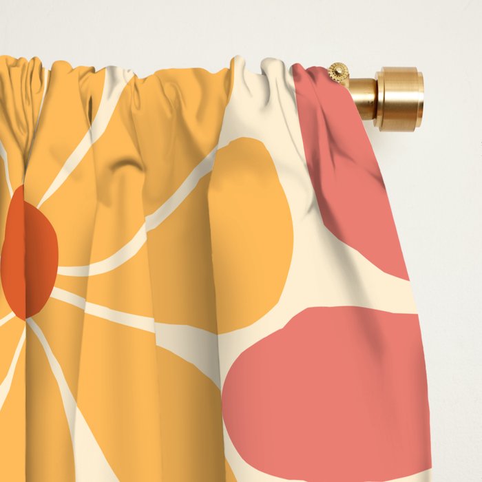Retro Orange, Yellow & Pink Flower Pattern Window Curtain Gallery Image 2