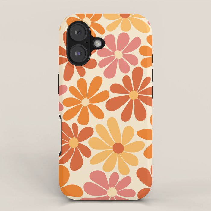 Retro Orange, Yellow & Pink Flower Pattern iPhone Case Gallery Image 1