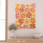 Retro Orange, Yellow & Pink Flower Pattern Wall Tapestry Gallery Image 2