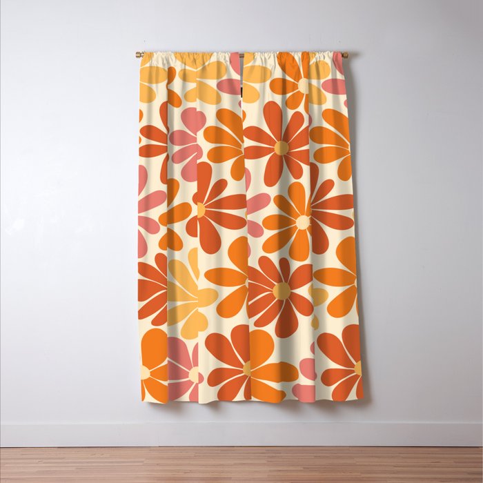 Retro Orange, Yellow & Pink Flower Pattern Window Curtain Gallery Image 3