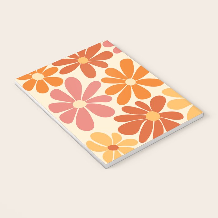 Retro Orange, Yellow & Pink Flower Pattern Notebook Gallery Image 3