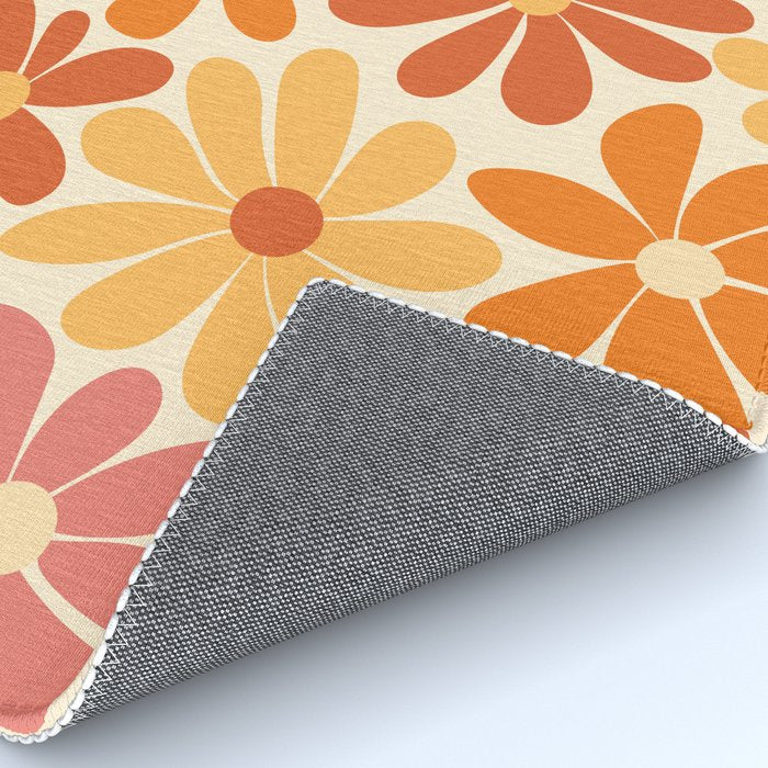 Retro Orange, Yellow & Pink Flower Pattern Rug Gallery Image 4