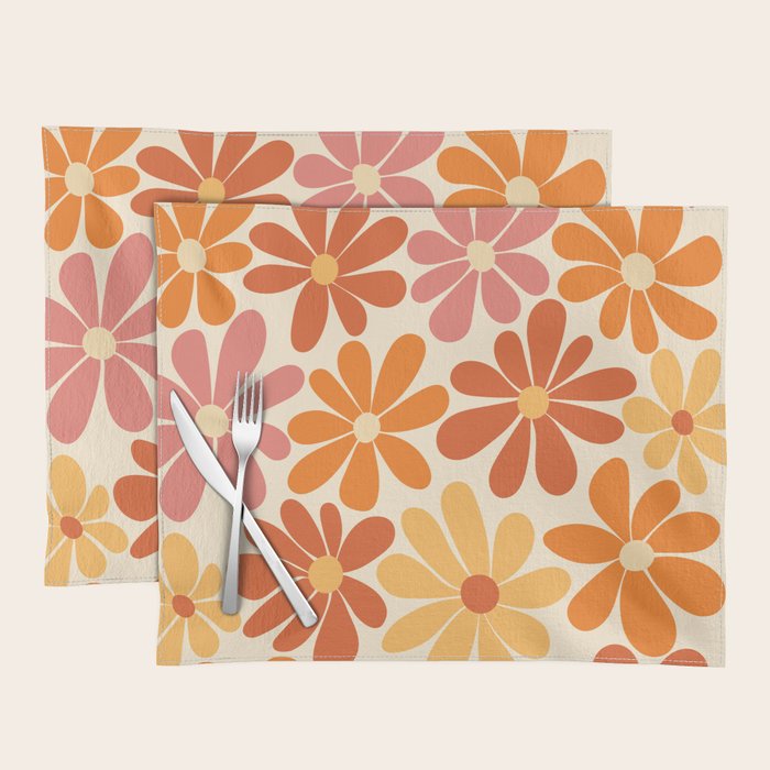 Retro Orange, Yellow & Pink Flower Pattern Placemat Gallery Image 1