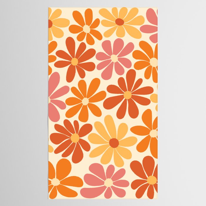 Retro Orange, Yellow & Pink Flower Pattern Tablecloth Gallery Image 2