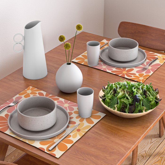 Retro Orange, Yellow & Pink Flower Pattern Placemat Gallery Image 2