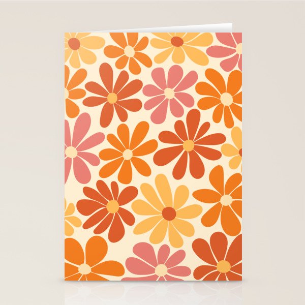 Retro Orange, Yellow & Pink Flower Pattern Stationery Card Gallery Image 2