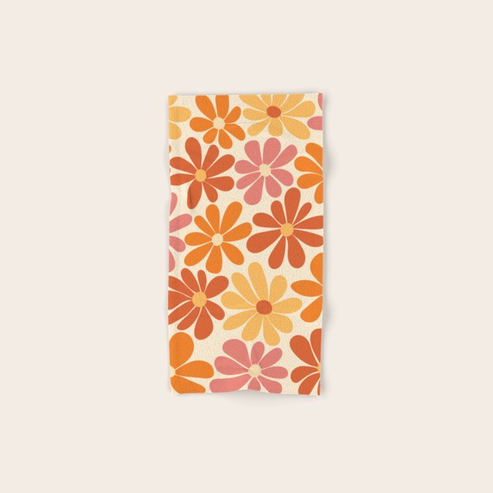 Retro Orange, Yellow & Pink Flower Pattern Bath Towel Gallery Image 1