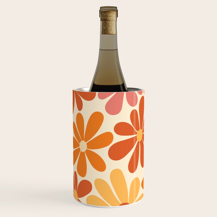 Retro Orange, Yellow & Pink Flower Pattern Wine Chiller Gallery Image 1
