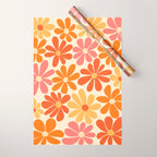 Retro Orange, Yellow & Pink Flower Pattern Wrapping Paper Gallery Image 1