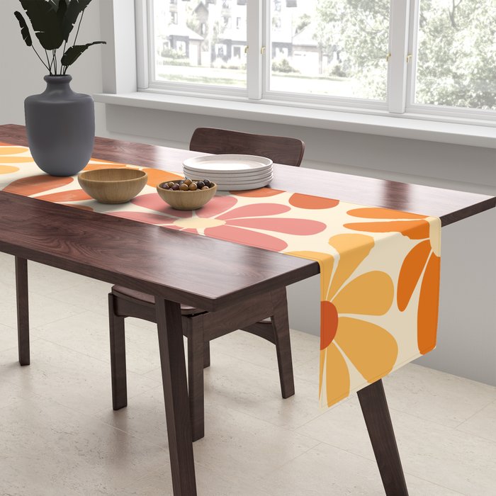 Retro Orange, Yellow & Pink Flower Pattern Table Runner Gallery Image 2