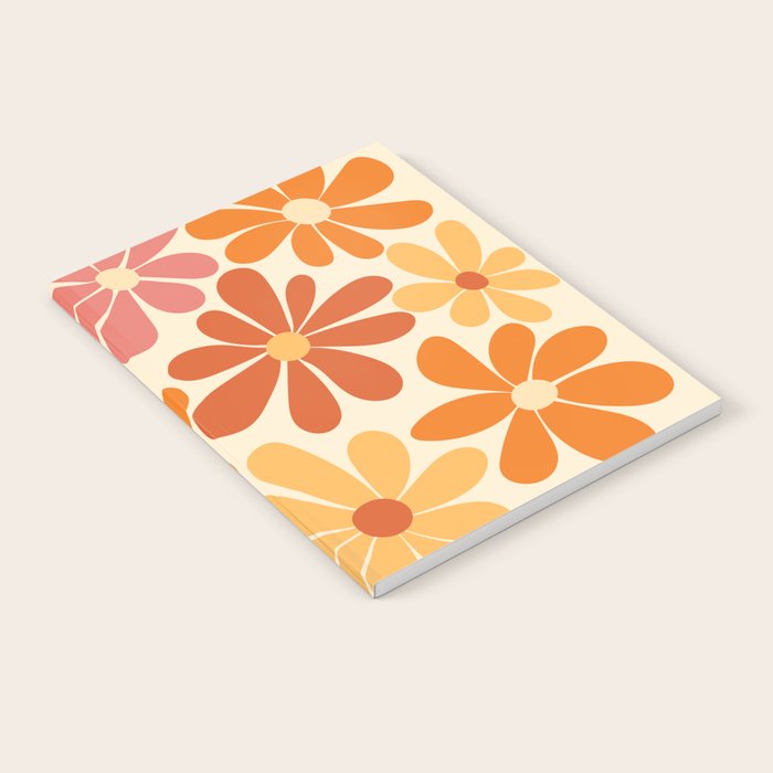 Retro Orange, Yellow & Pink Flower Pattern Notebook Gallery Image 2