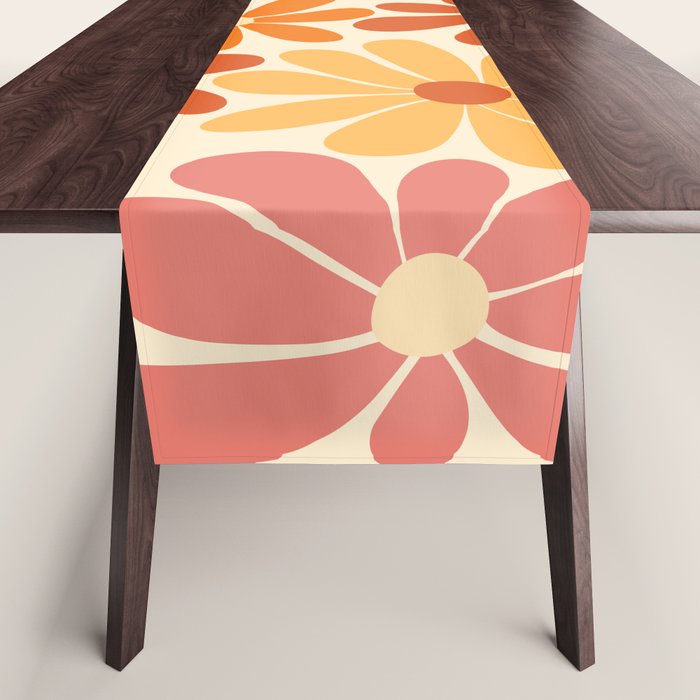 Retro Orange, Yellow & Pink Flower Pattern Table Runner Gallery Image 1