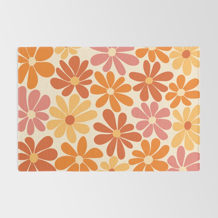Retro Orange, Yellow & Pink Flower Pattern Rug Gallery Image 2