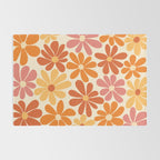 Retro Orange, Yellow & Pink Flower Pattern Rug Gallery Image 2