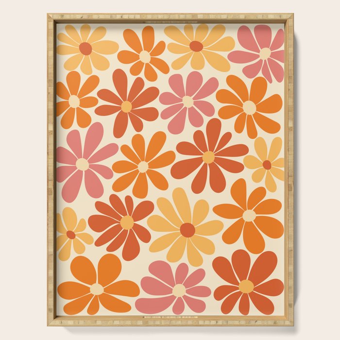 Retro Orange, Yellow & Pink Flower Pattern Serving Tray Gallery Image 1