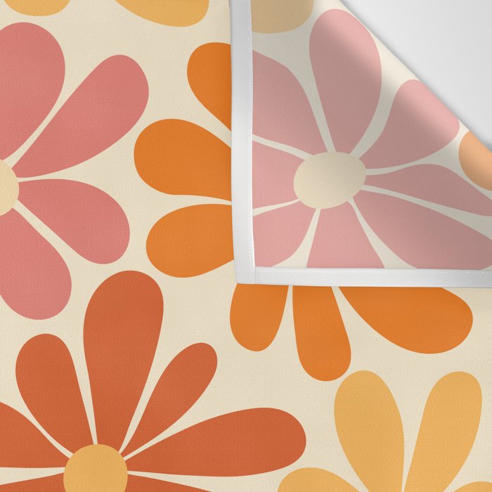 Retro Orange, Yellow & Pink Flower Pattern Wall Tapestry Gallery Image 3