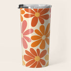 Retro Orange, Yellow & Pink Flower Pattern Travel Mug Gallery Image 3