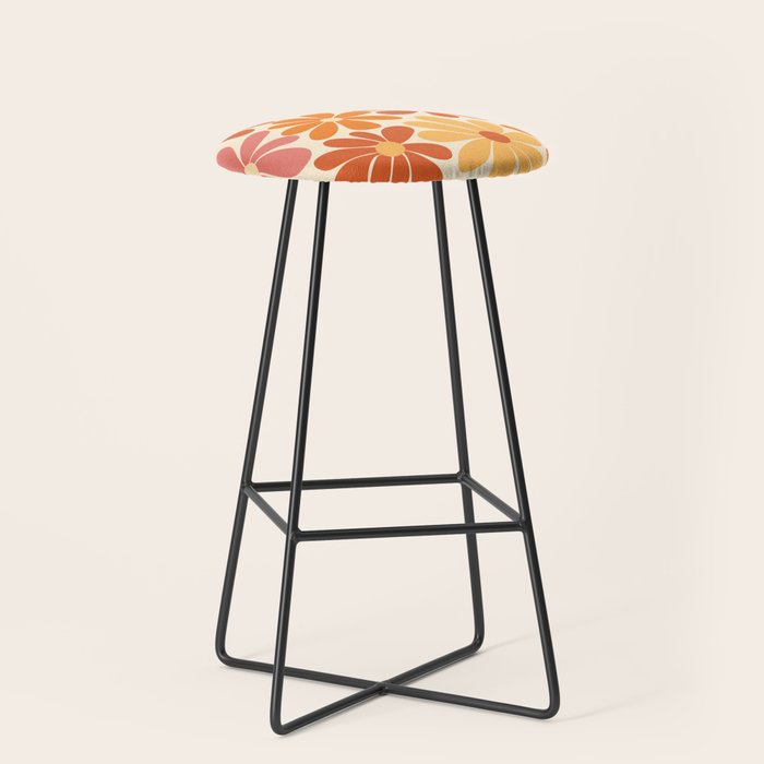Retro Orange, Yellow & Pink Flower Pattern Stool Gallery Image 1
