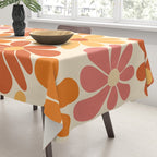 Retro Orange, Yellow & Pink Flower Pattern Tablecloth Gallery Image 3