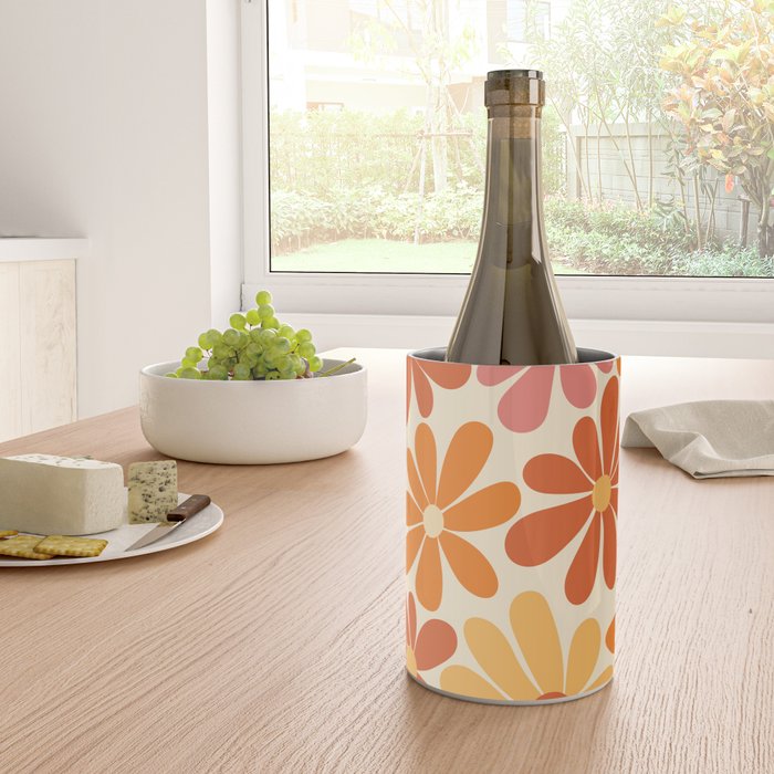 Retro Orange, Yellow & Pink Flower Pattern Wine Chiller Gallery Image 4