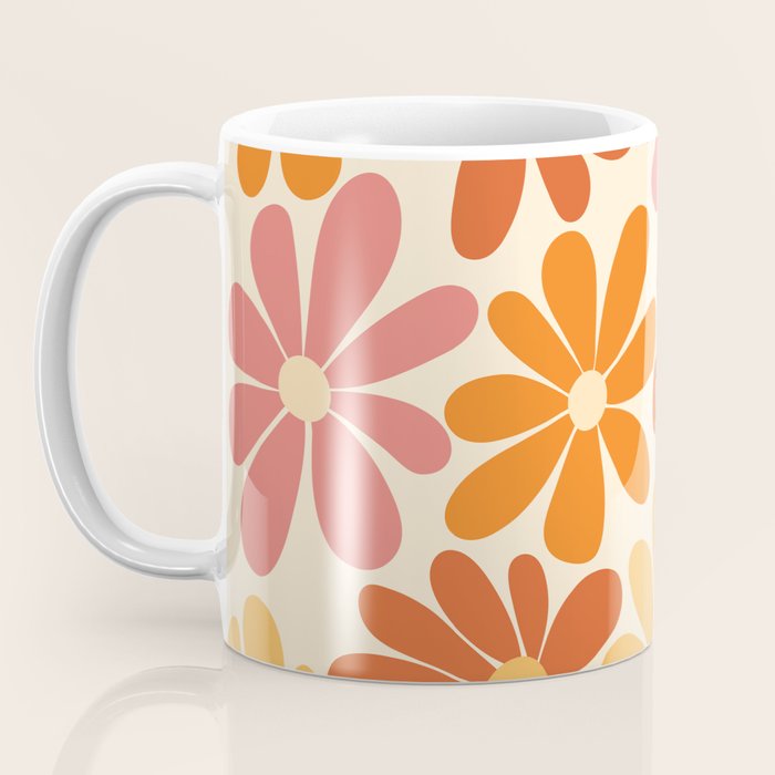 Retro Orange, Yellow & Pink Flower Pattern Coffee Mug Gallery Image 3