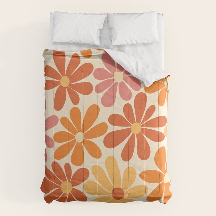 Retro Orange, Yellow & Pink Flower Pattern Comforter Gallery Image 6