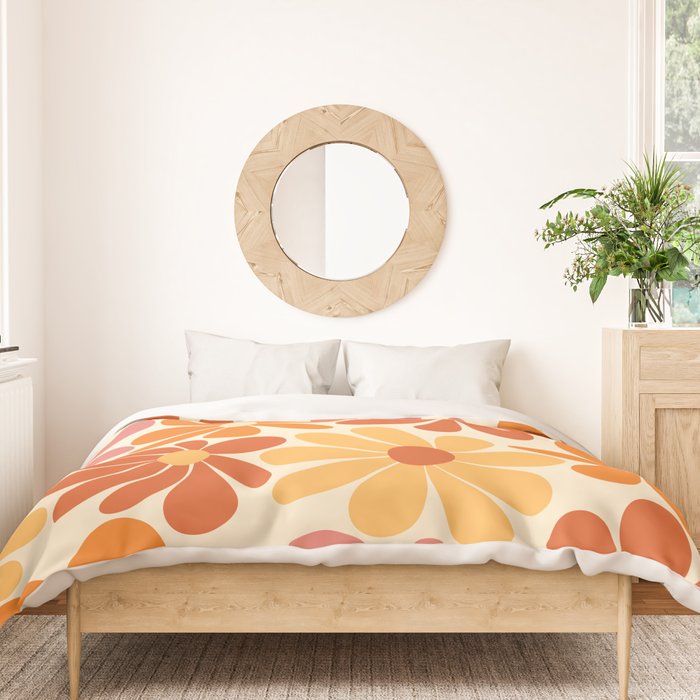 Retro Orange, Yellow & Pink Flower Pattern Duvet Cover Gallery Image 3