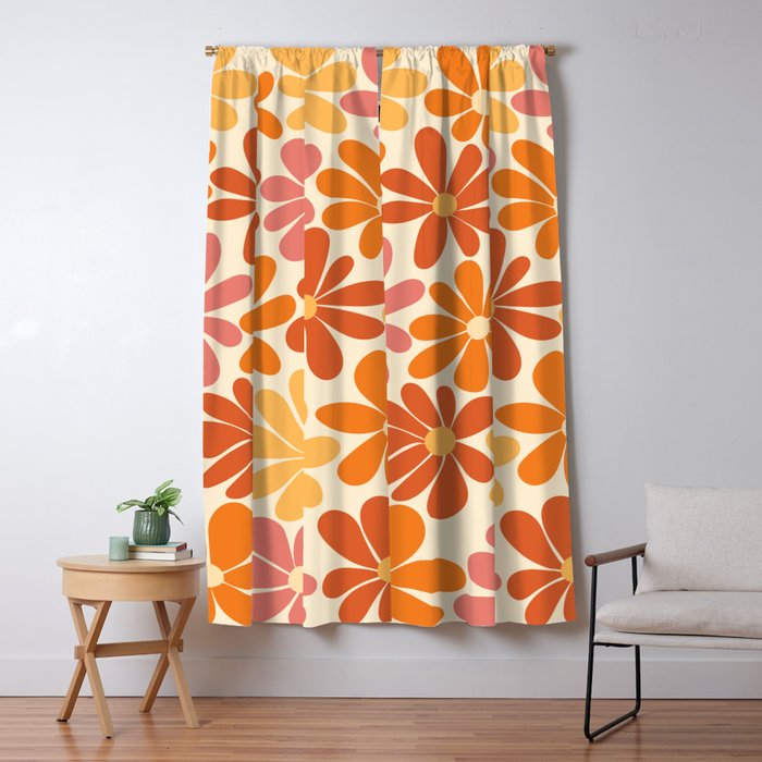 Retro Orange, Yellow & Pink Flower Pattern Window Curtain Gallery Image 5