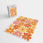 Retro Orange, Yellow & Pink Flower Pattern Jigsaw Puzzle Gallery Image 2
