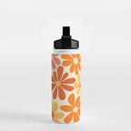Retro Orange, Yellow & Pink Flower Pattern Water Bottle Gallery Image 2