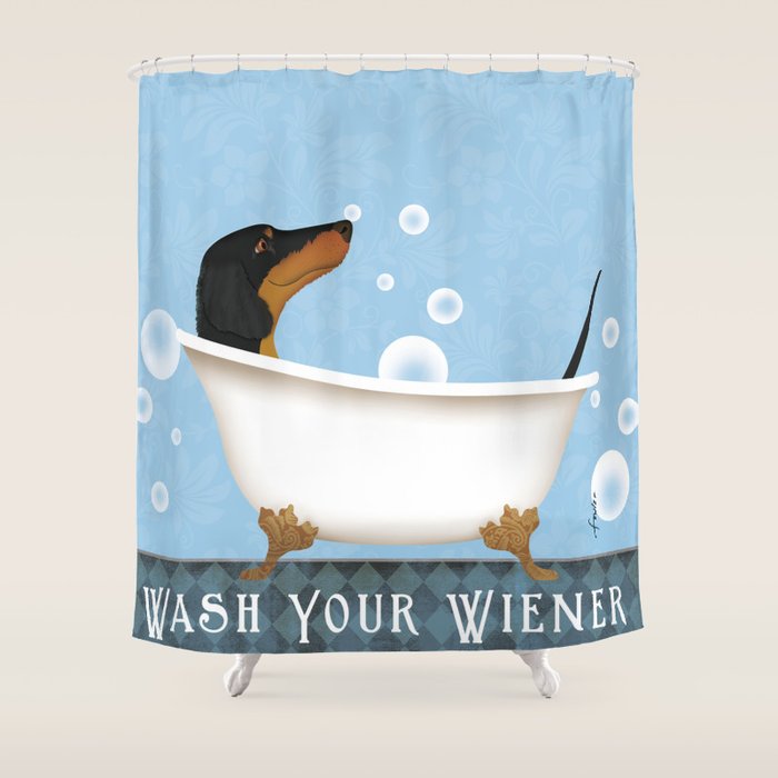 Dachshund Bath Wash Your Wiener Dog Art Shower Curtain Gallery Image 1