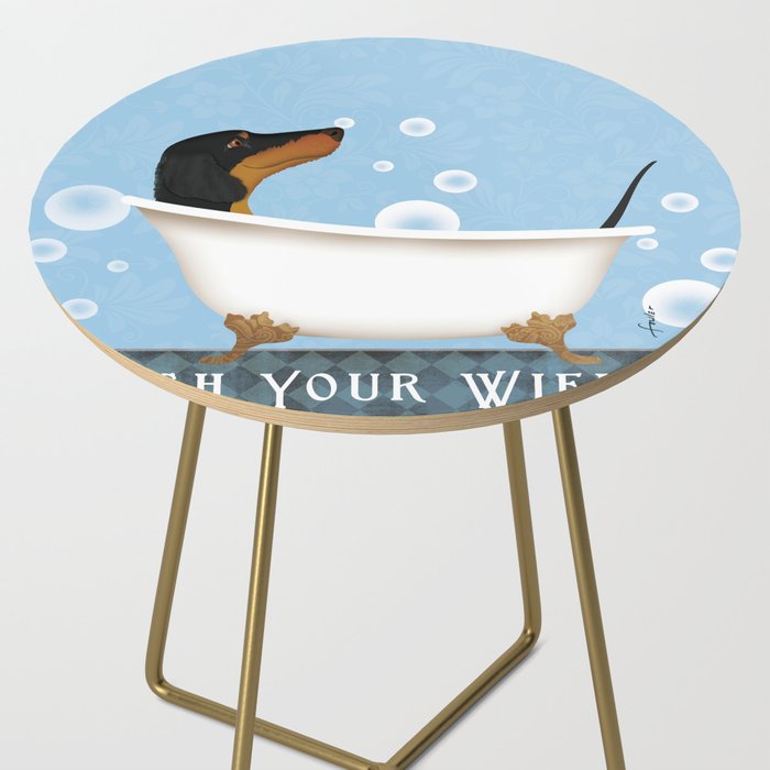 Dachshund Bath Wash Your Wiener Dog Art Side Table Gallery Image 2