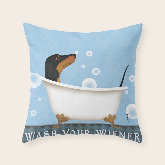Dachshund Bath Wash Your Wiener Dog Art Throw Pillow Gallery Image 6