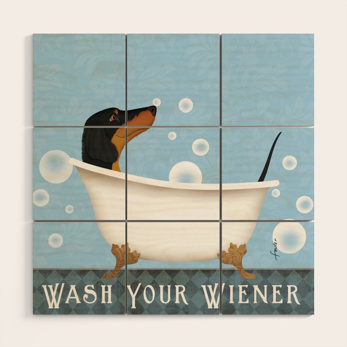 Dachshund Bath Wash Your Wiener Dog Art Wood Wall Art Gallery Image 1
