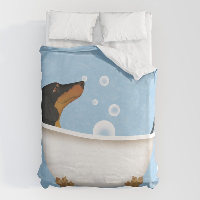Dachshund Bath Wash Your Wiener Dog Art Duvet Cover Gallery Image 1
