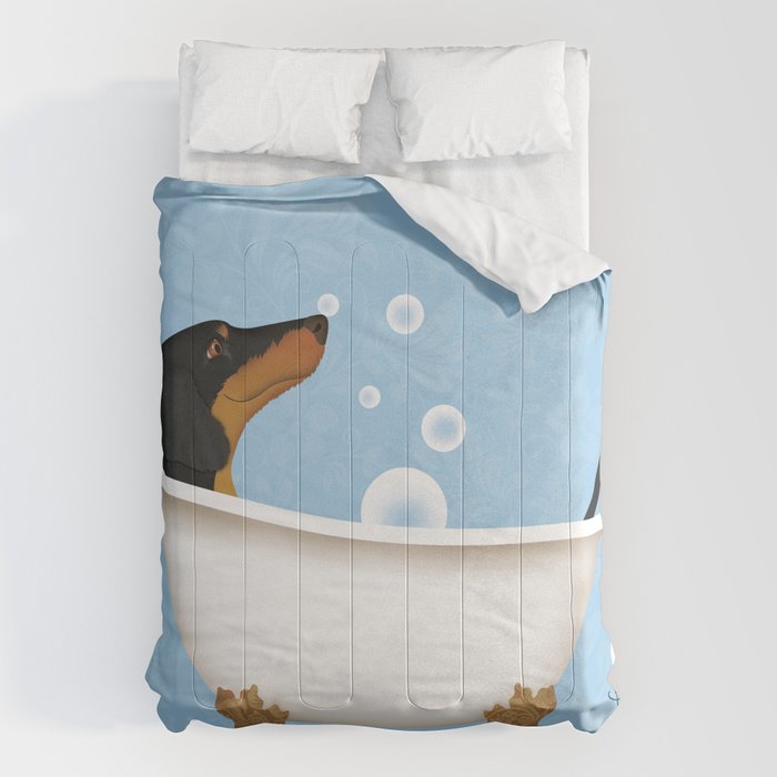 Dachshund Bath Wash Your Wiener Dog Art Comforter Gallery Image 1