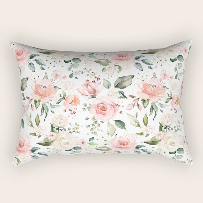 Sunny Floral Pastel Pink Watercolor Flower Pattern Rectangular Pillow Gallery Image 1