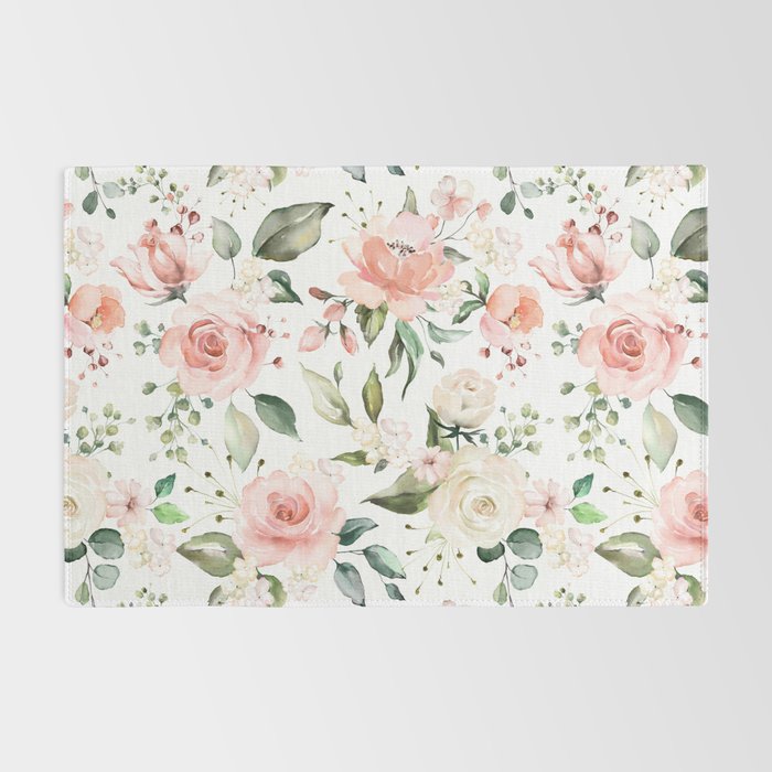 Sunny Floral Pastel Pink Watercolor Flower Pattern Rug Gallery Image 2