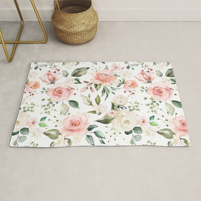 Sunny Floral Pastel Pink Watercolor Flower Pattern Rug Gallery Image 1