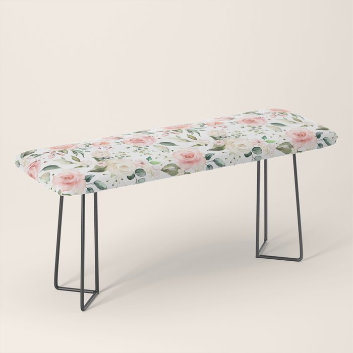 Sunny Floral Pastel Pink Watercolor Flower Pattern Bench Gallery Image 1