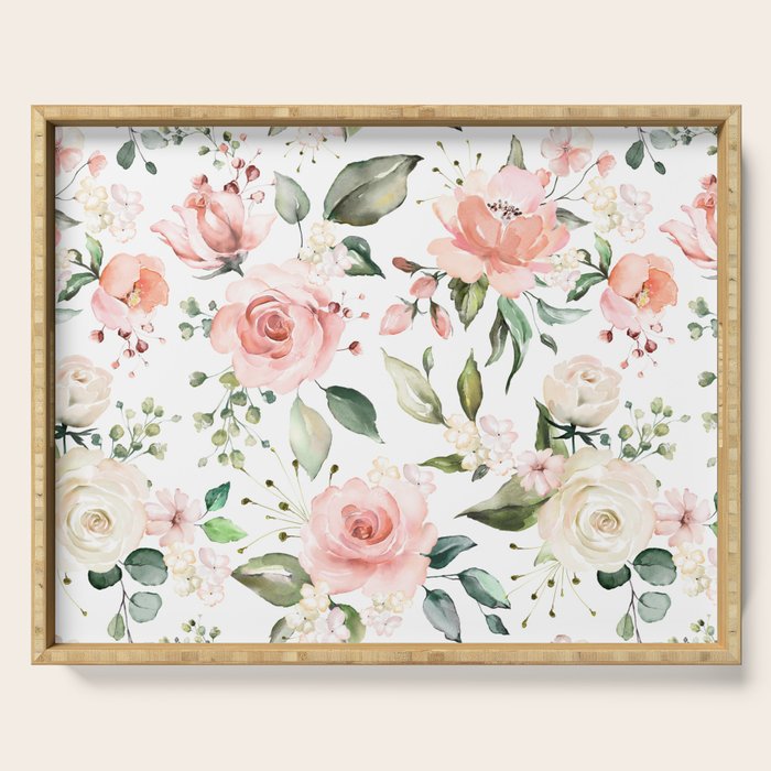 Sunny Floral Pastel Pink Watercolor Flower Pattern Serving Tray Gallery Image 1