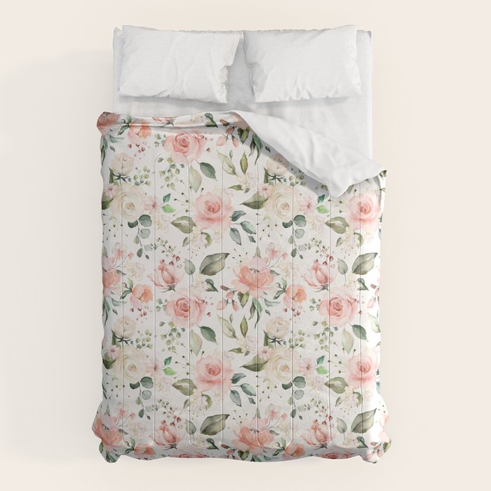 Sunny Floral Pastel Pink Watercolor Flower Pattern Comforter Gallery Image 6