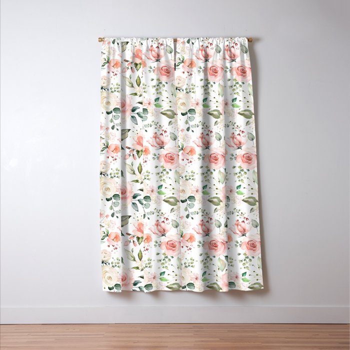 Sunny Floral Pastel Pink Watercolor Flower Pattern Window Curtain Gallery Image 3