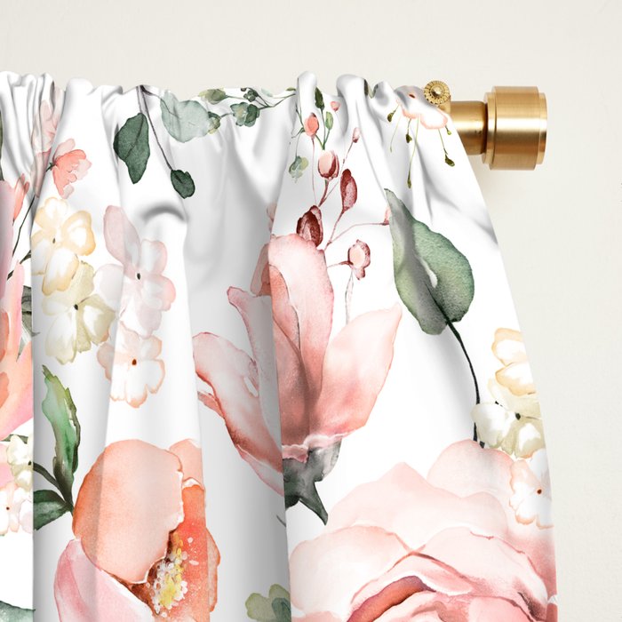 Sunny Floral Pastel Pink Watercolor Flower Pattern Window Curtain Gallery Image 2