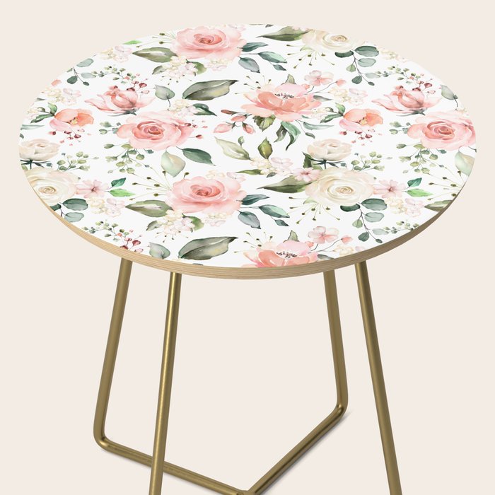 Sunny Floral Pastel Pink Watercolor Flower Pattern Side Table Gallery Image 2