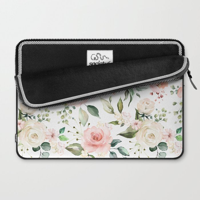 Sunny Floral Pastel Pink Watercolor Flower Pattern Laptop Sleeve Gallery Image 2
