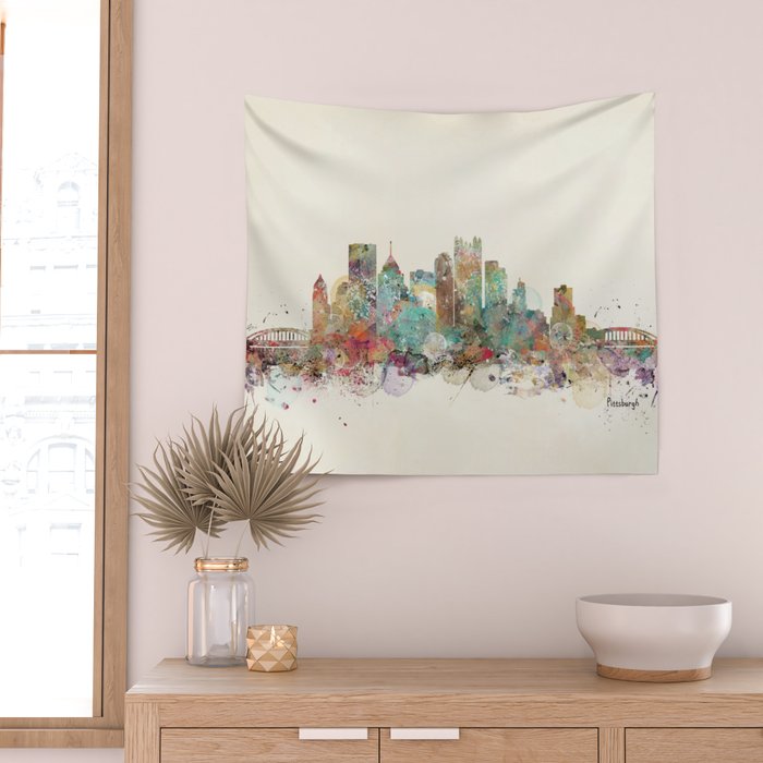 Pittsburgh Pennsylvania skyline Wall Tapestry Gallery Image 2
